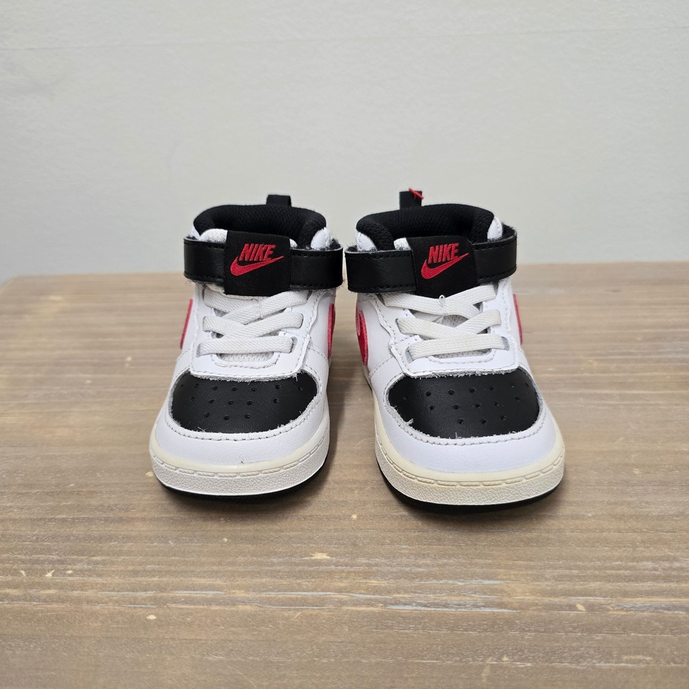 Nike Court Borough Mid 2 White Black Red Kids Shoes CD7784-110 Size 4C